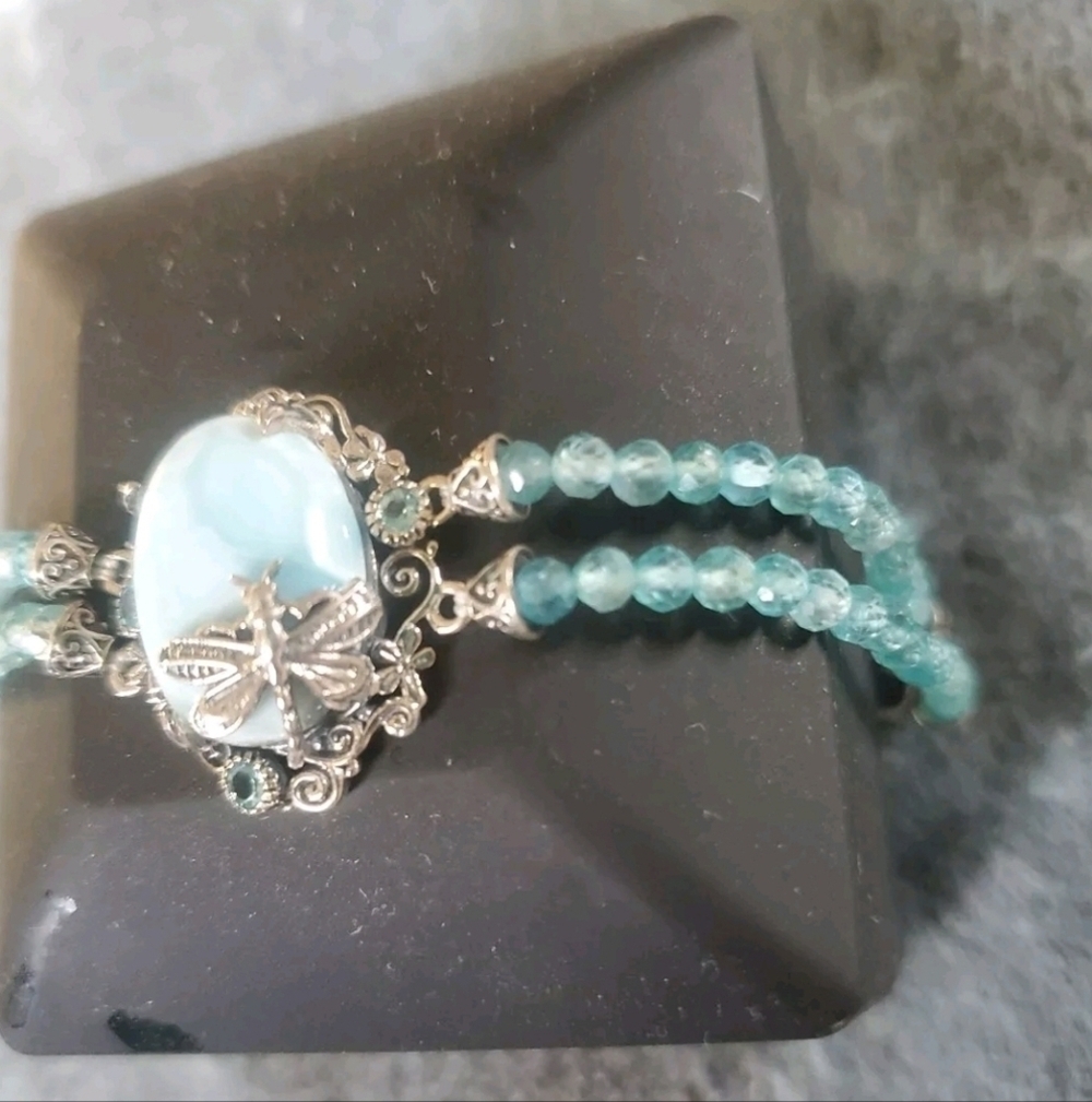 Larimar Paraiba Apatite Dragonfly Sterling Silver Bracelet - Picture 6 of 8